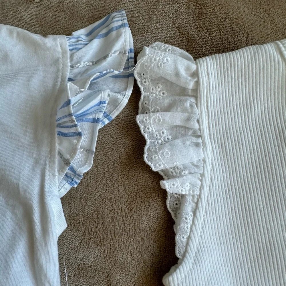 Rachel Zoe Girls Dress Set 2Pc Size 6 Blue & White Stripe Flutter Sleeve Lined